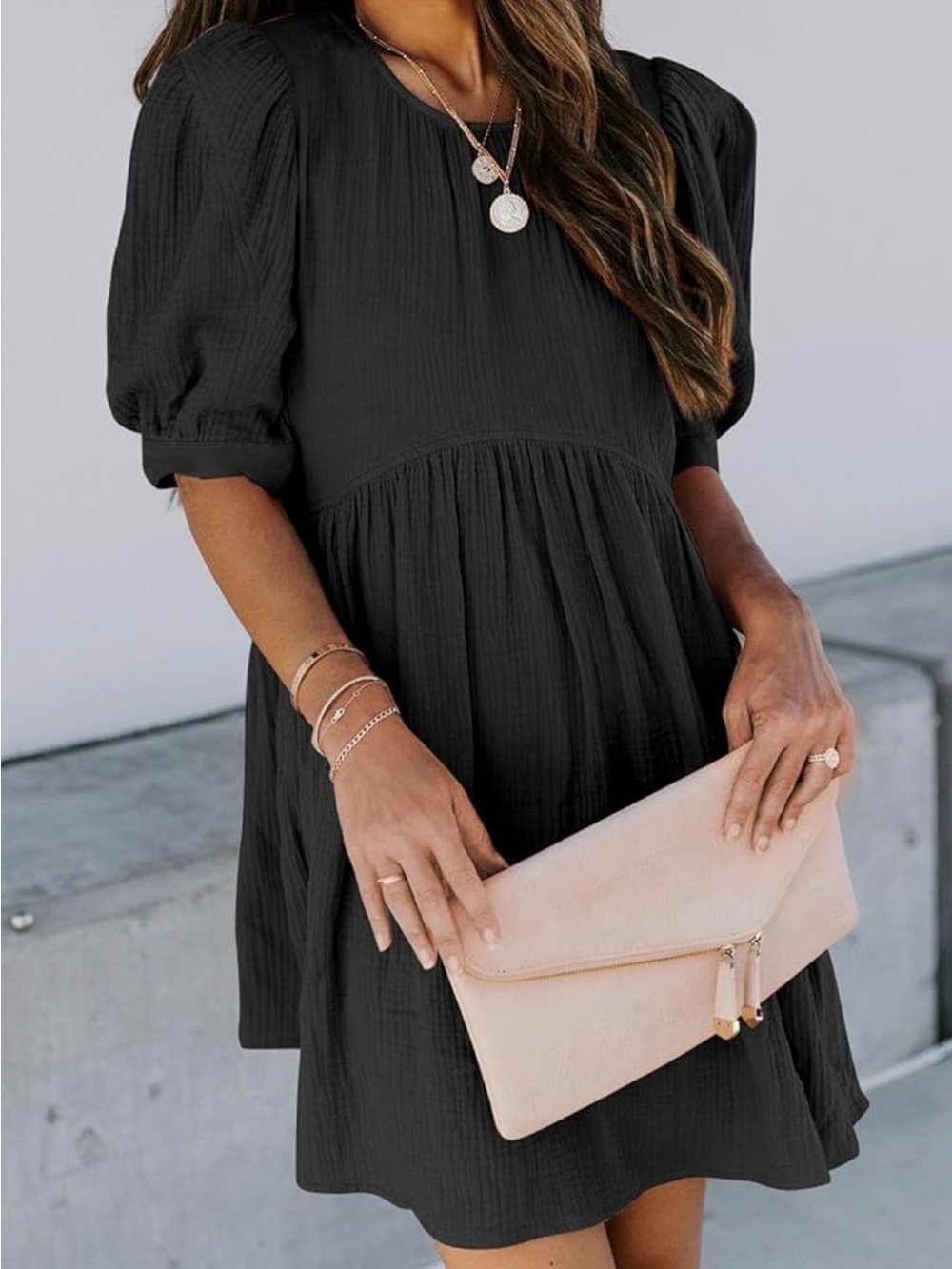 Black Puff Sleeve Babydoll Dress